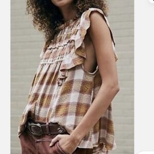 Free People Not Your Average Girl Plaid Top In Blush Combo XS